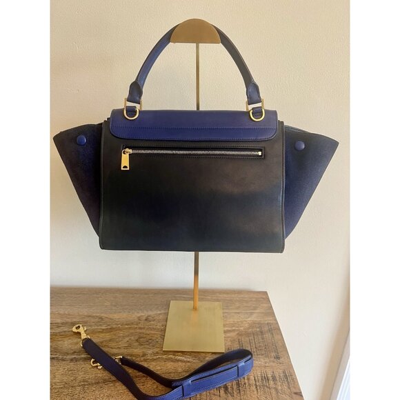 Céline Trapeze Bag In Navy Blue Leather & Suede With Gold-Tone Hardware - Picture 7 of 9